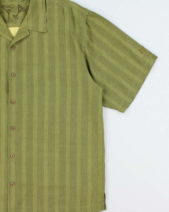 Vintage Y2K 00s Tommy Bahama Olive Green Pattern Striped Silk Hawaiian Shirt - XL