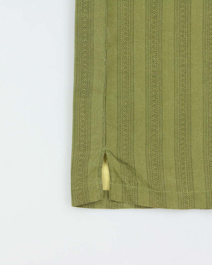 Vintage Y2K 00s Tommy Bahama Olive Green Pattern Striped Silk Hawaiian Shirt - XL