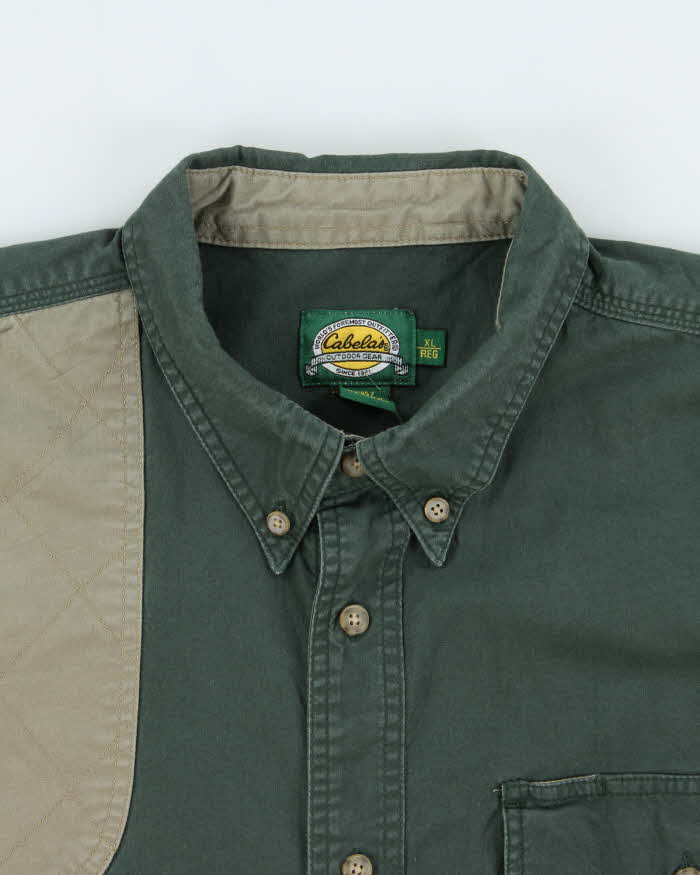Vintage Cabela's Khaki / Forest Green Heavyweight Long Sleeve Hunting Shirt - XL