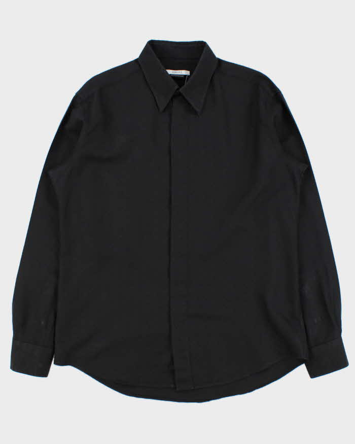 Vintage Versace Collection Black Classic Greek Key Monogram Long Sleeve Shirt - L