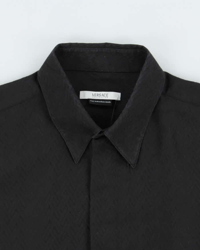 Vintage Versace Collection Black Classic Greek Key Monogram Long Sleeve Shirt - L