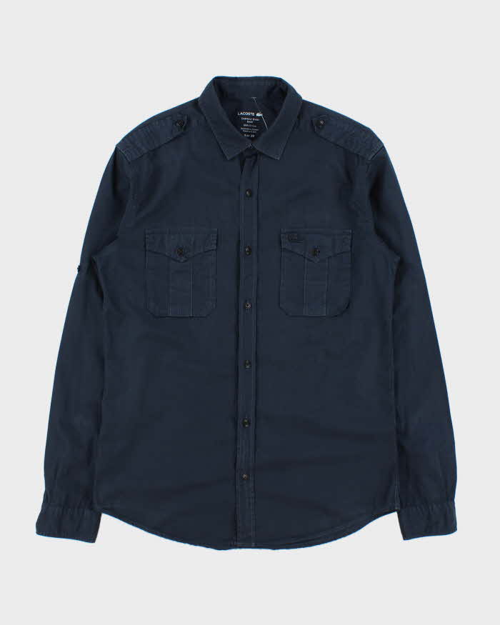 Vintage Lacoste Navy Garment Dyed Long Sleeve Utility Shirt - M