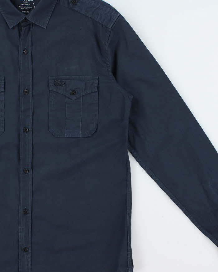 Vintage Lacoste Navy Garment Dyed Long Sleeve Utility Shirt - M