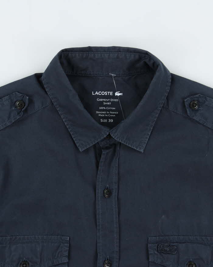 Vintage Lacoste Navy Garment Dyed Long Sleeve Utility Shirt - M