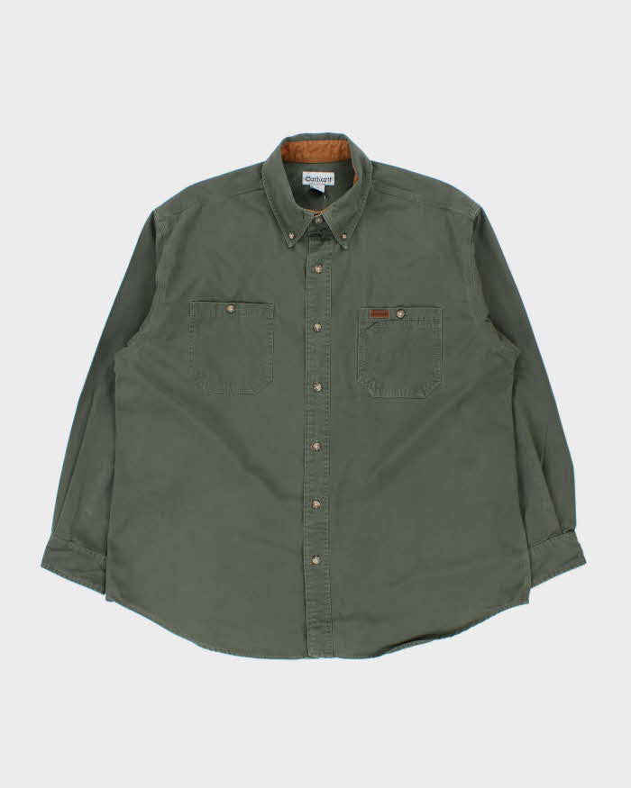 Vintage Y2K 00s Carhartt Moss Canvas Long Sleeve Tradesman Shirt - XL