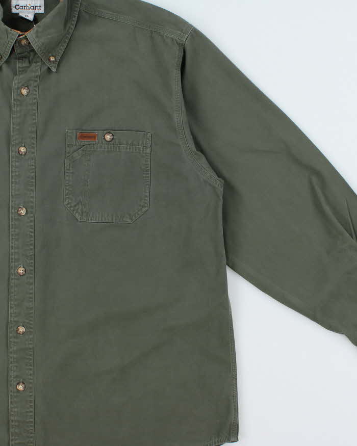 Vintage Y2K 00s Carhartt Moss Canvas Long Sleeve Tradesman Shirt - XL