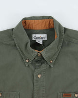 Vintage Y2K 00s Carhartt Moss Canvas Long Sleeve Tradesman Shirt - XL