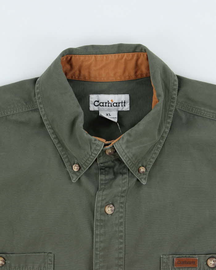 Vintage Y2K 00s Carhartt Moss Canvas Long Sleeve Tradesman Shirt - XL