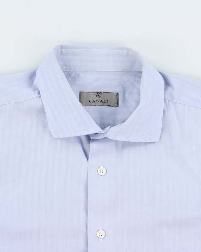 Vintage Y2K 00s Canali Sky Blue Striped Long Sleeve Dress Shirt - L