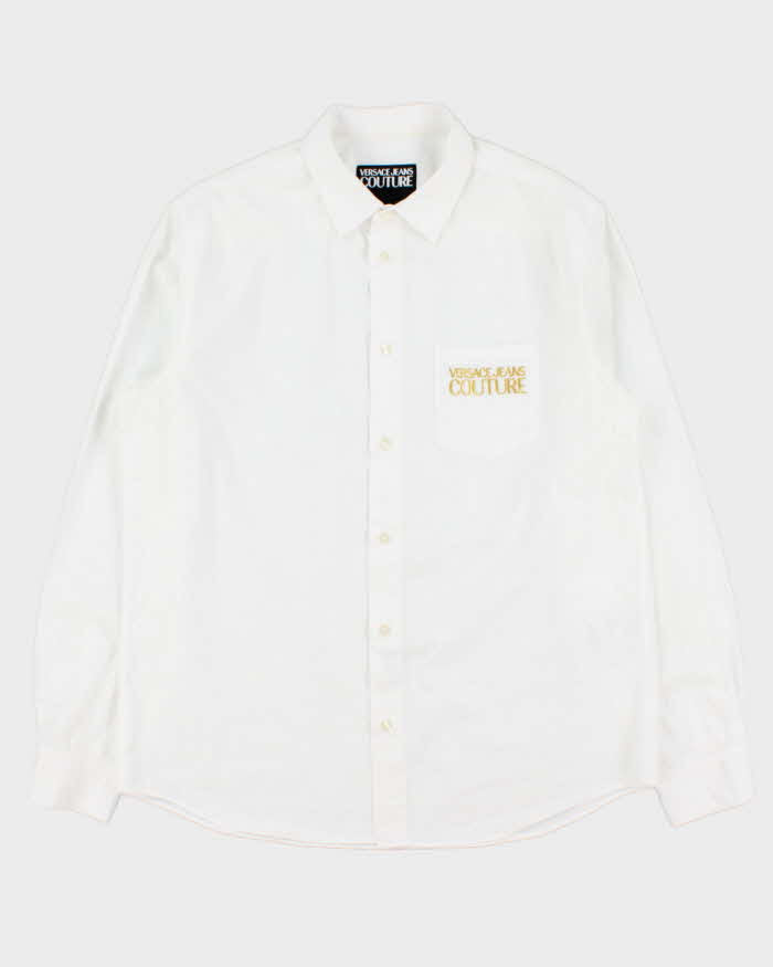 2021 Versace Jeans Couture Gold Embroidered Long Sleeve Pocket Shirt - L