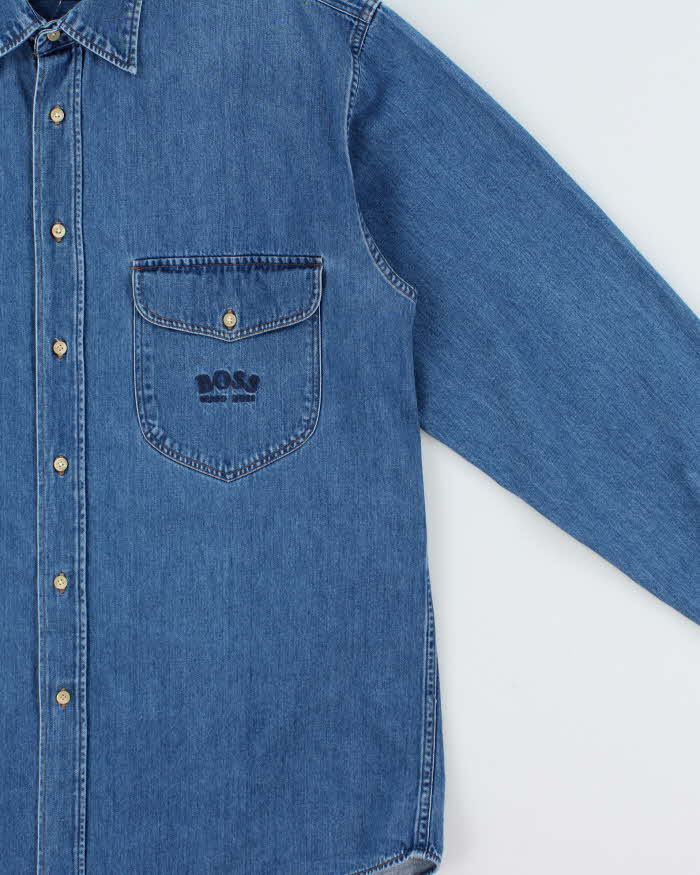 Vintage 1990s Hugo Boss Embroidered Long Sleeve Denim Shirt - M