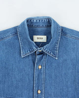 Vintage 1990s Hugo Boss Embroidered Long Sleeve Denim Shirt - M