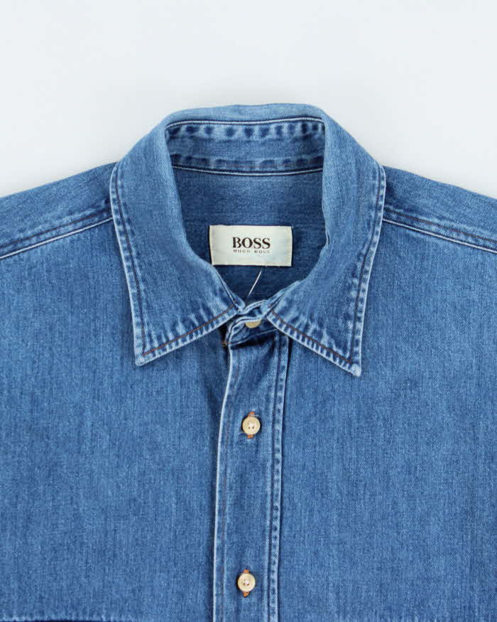 Vintage 1990s Hugo Boss Embroidered Long Sleeve Denim Shirt - M
