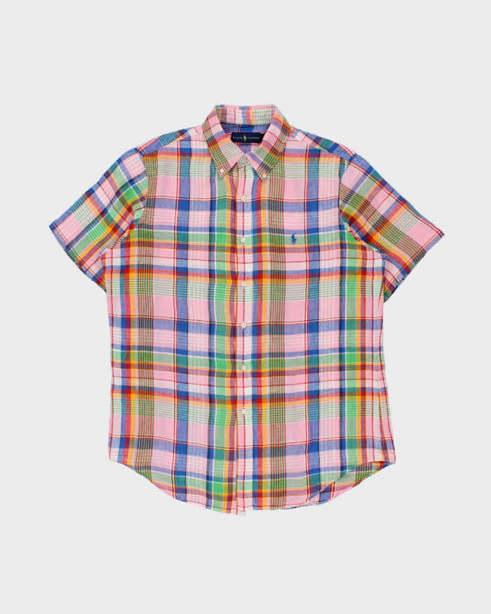 Vintage Ralph Lauren Classic Plaid Linen Short Sleeve Shirt - L