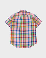 Vintage Ralph Lauren Classic Plaid Linen Short Sleeve Shirt - L