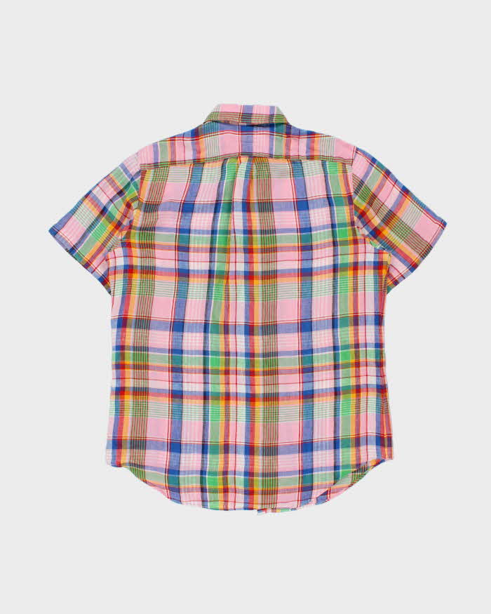 Vintage Ralph Lauren Classic Plaid Linen Short Sleeve Shirt - L