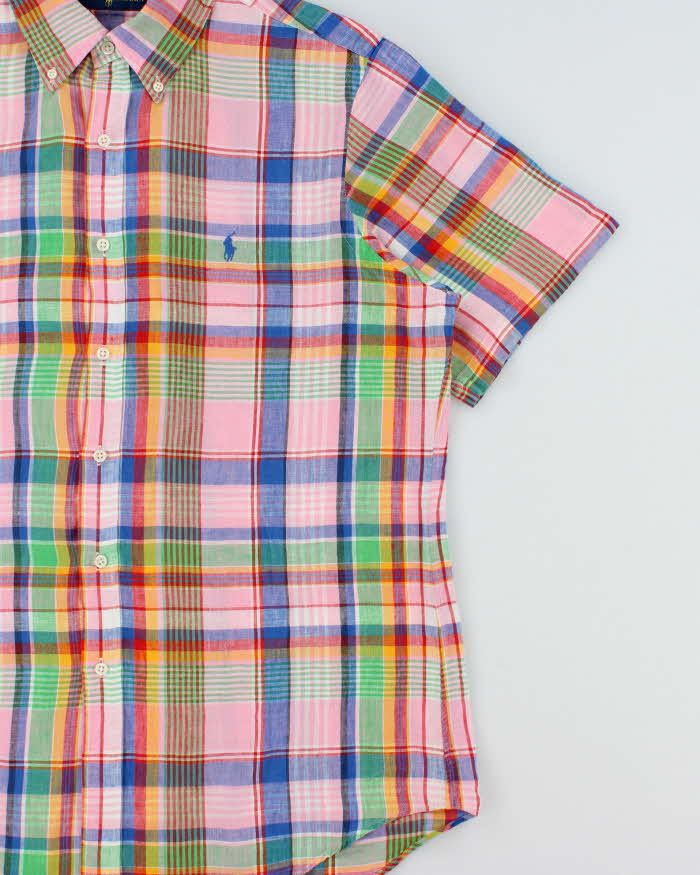 Vintage Ralph Lauren Classic Plaid Linen Short Sleeve Shirt - L