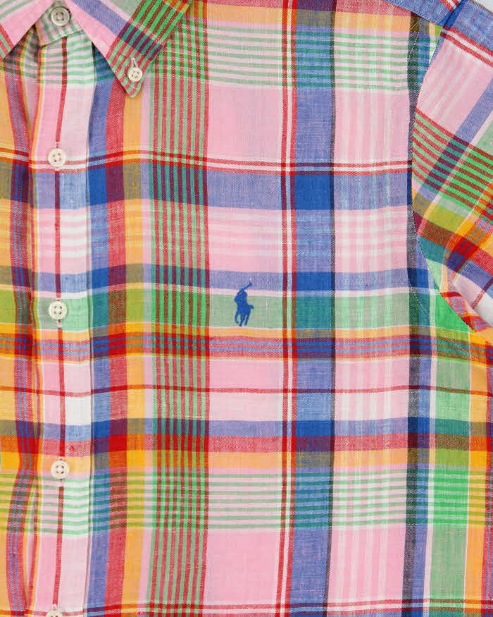 Vintage Ralph Lauren Classic Plaid Linen Short Sleeve Shirt - L