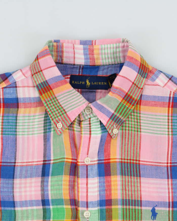 Vintage Ralph Lauren Classic Plaid Linen Short Sleeve Shirt - L