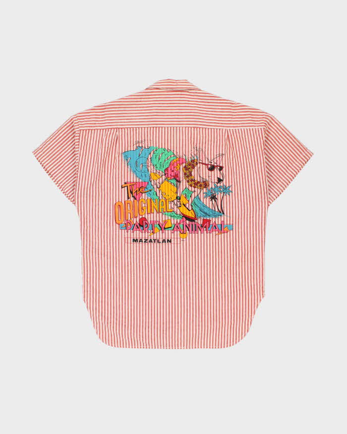 Vintage 1990s JT Original Party Animal Striped Short Sleeve Camp Collar Shirt - M