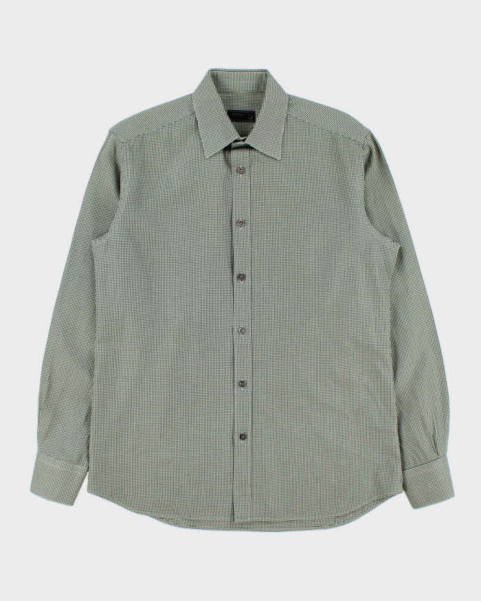 Vintage Prada Forest Green Houndstooth Check Long Sleeve Shirt - M