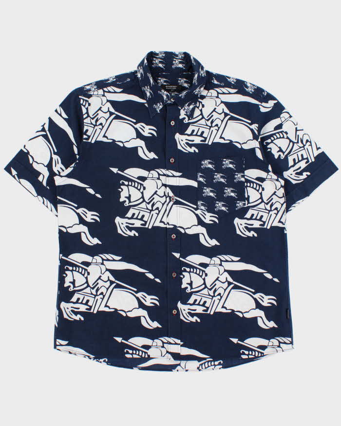 Vintage Y2K 00s Burberry Black Label Japan Exclusive Monogram Prorsum Short Sleeve Shirt - M