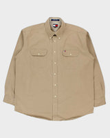 Vintage 1990s Tommy Hilfiger Khaki Long Sleeve Utility Shirt - L