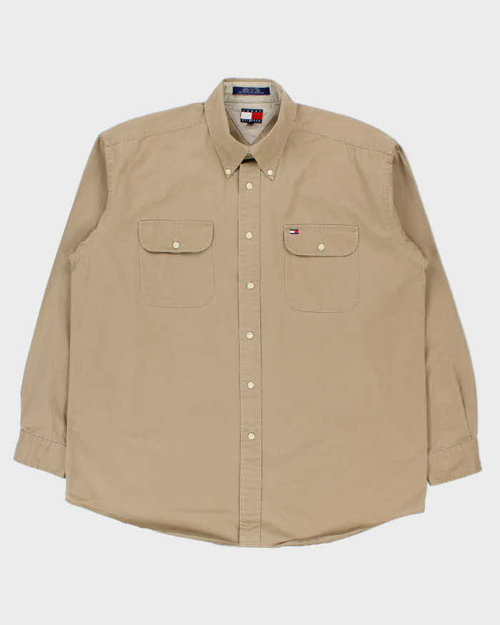 Vintage 1990s Tommy Hilfiger Khaki Long Sleeve Utility Shirt - L