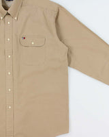 Vintage 1990s Tommy Hilfiger Khaki Long Sleeve Utility Shirt - L