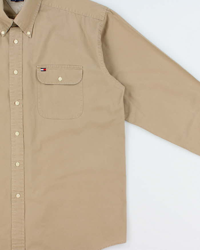 Vintage 1990s Tommy Hilfiger Khaki Long Sleeve Utility Shirt - L