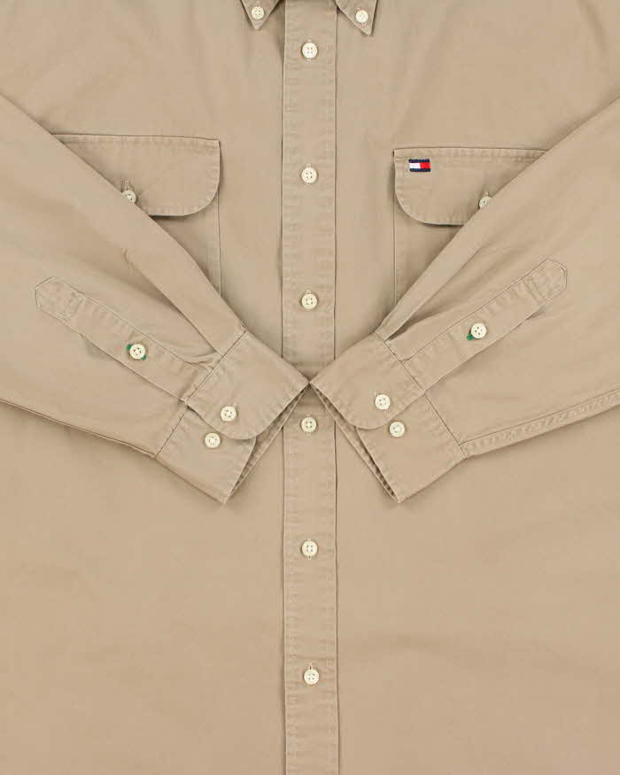 Vintage 1990s Tommy Hilfiger Khaki Long Sleeve Utility Shirt - L