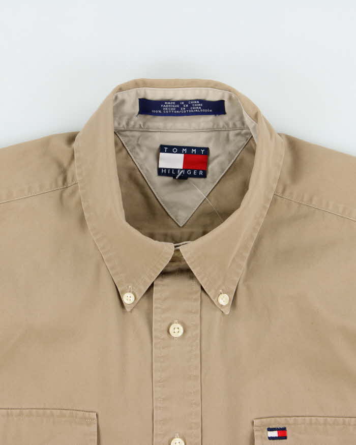 Vintage 1990s Tommy Hilfiger Khaki Long Sleeve Utility Shirt - L