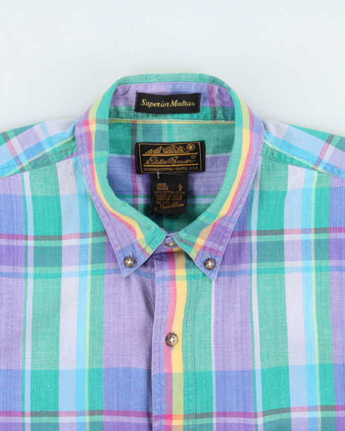 Vintage 1990s Eddie Bauer 'Superior Madras' Plaid Short Sleeve Shirt - L