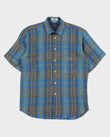 Vintage 1980s Bally International Embroidered Plaid Linen Short Sleeve Shirt - L