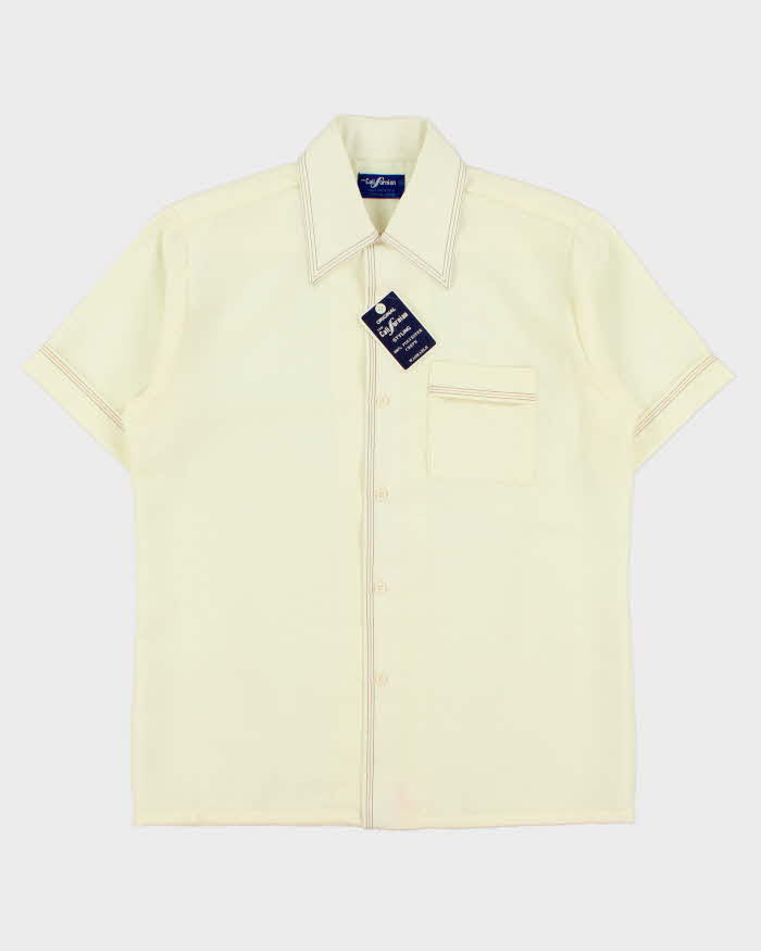 DSWT Vintage 1970s The Californian Cream Made In Japan Striped Trim Short Sleeve Shirt - M