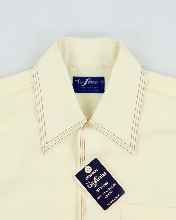DSWT Vintage 1970s The Californian Cream Made In Japan Striped Trim Short Sleeve Shirt - M