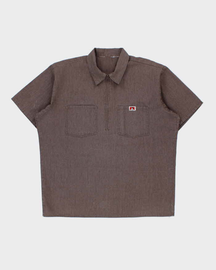Vintage 1970s Ben Davis Cotton Canvas Made In USA Quarter-Zip Short Sleeve Utility Shirt - XL