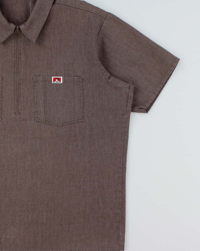 Vintage 1970s Ben Davis Cotton Canvas Made In USA Quarter-Zip Short Sleeve Utility Shirt - XL