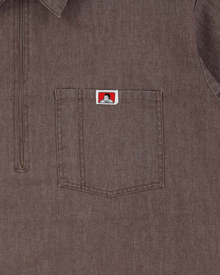 Vintage 1970s Ben Davis Cotton Canvas Made In USA Quarter-Zip Short Sleeve Utility Shirt - XL