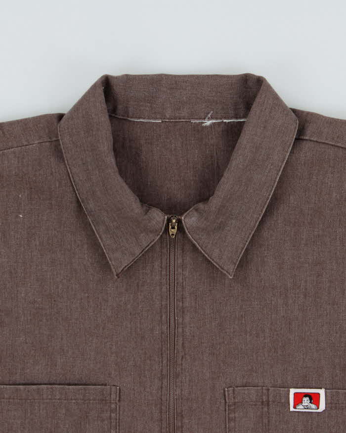 Vintage 1970s Ben Davis Cotton Canvas Made In USA Quarter-Zip Short Sleeve Utility Shirt - XL