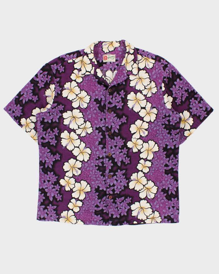 Vintage 1980s Hilo Hattie Floral Bark Cloth Made In USA Hawaiian Aloha Shirt - XL