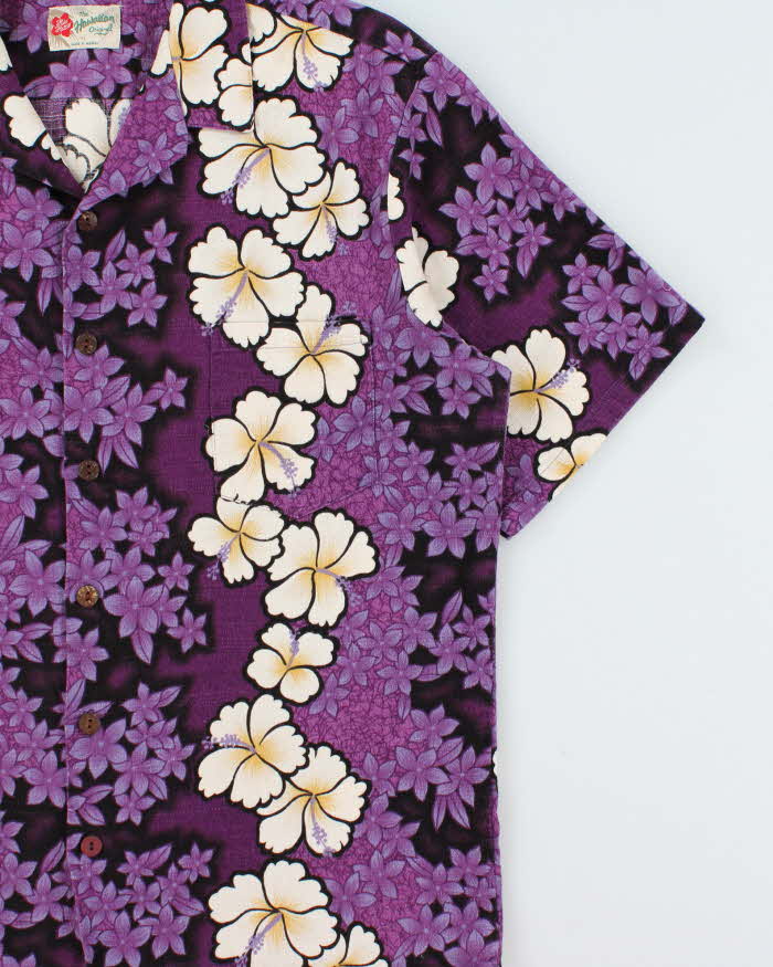 Vintage 1980s Hilo Hattie Floral Bark Cloth Made In USA Hawaiian Aloha Shirt - XL