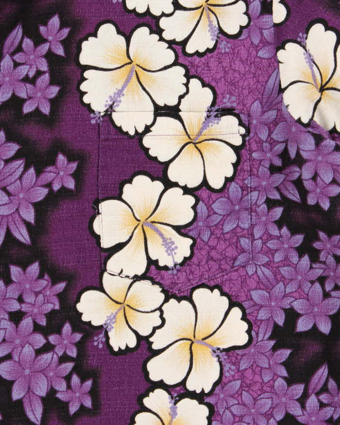 Vintage 1980s Hilo Hattie Floral Bark Cloth Made In USA Hawaiian Aloha Shirt - XL