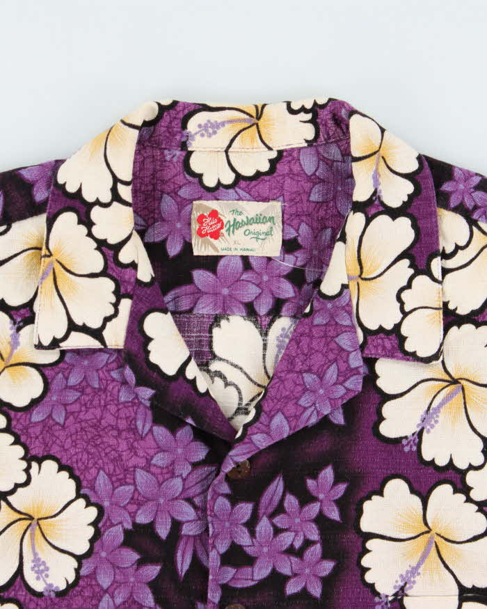 Vintage 1980s Hilo Hattie Floral Bark Cloth Made In USA Hawaiian Aloha Shirt - XL