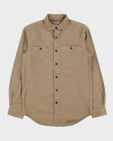 Vintage Carhartt Khaki Rugged Flex Rigby Duck Canvas Relaxed Fit Long Sleeve Utility Shirt - S
