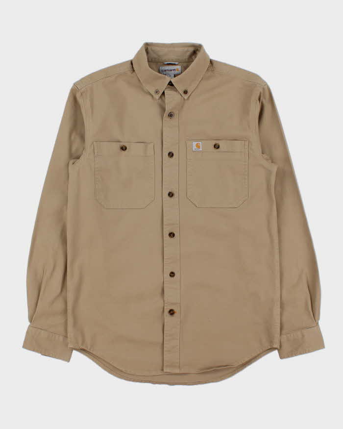 Vintage Carhartt Khaki Rugged Flex Rigby Duck Canvas Relaxed Fit Long Sleeve Utility Shirt - S
