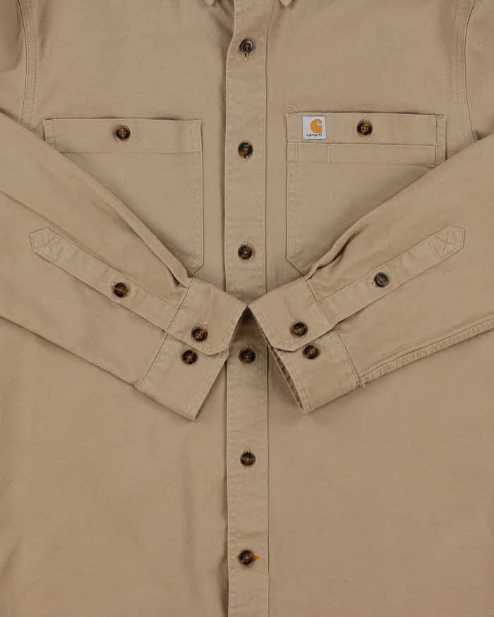 Vintage Carhartt Khaki Rugged Flex Rigby Duck Canvas Relaxed Fit Long Sleeve Utility Shirt - S
