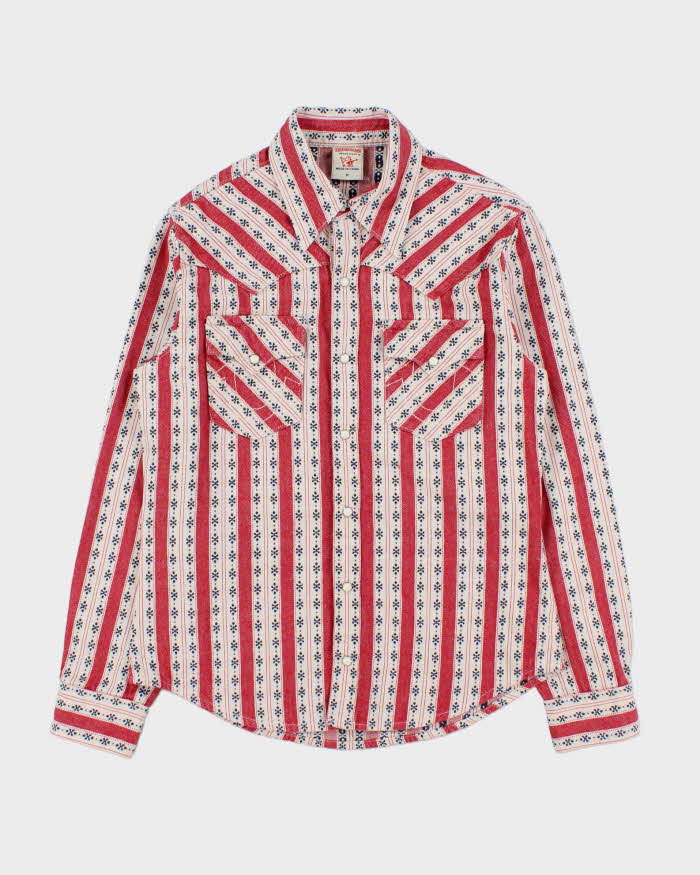 Vintage True Religion Pattern Striped Pearl Snap Button Denim Long Sleeve Western Shirt - M