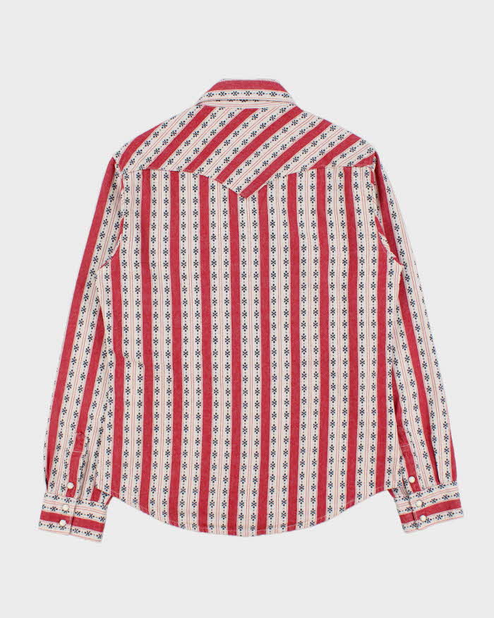 Vintage True Religion Pattern Striped Pearl Snap Button Denim Long Sleeve Western Shirt - M