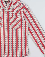 Vintage True Religion Pattern Striped Pearl Snap Button Denim Long Sleeve Western Shirt - M